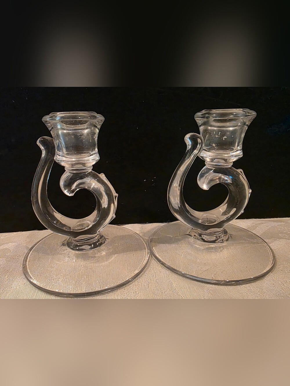 Vintage Fostoria Century Clear Glass 4" Single Candlestick Holders Set of 2